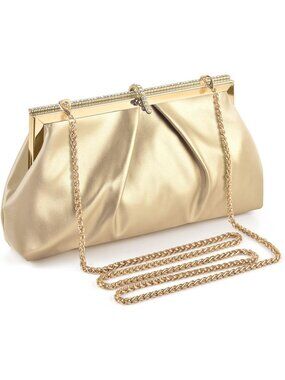 〽️ Women's Gold Pu Leather Clutch Purses Solid Formal Evening Shoulder Bags